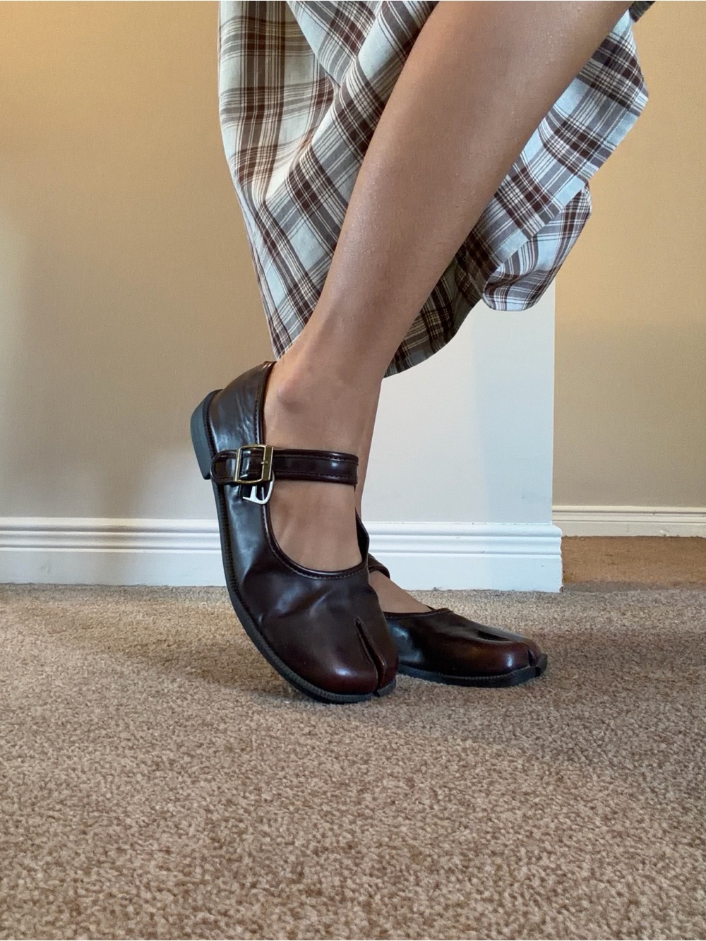 Burgundy Tabi Mary Jane Leather Flats